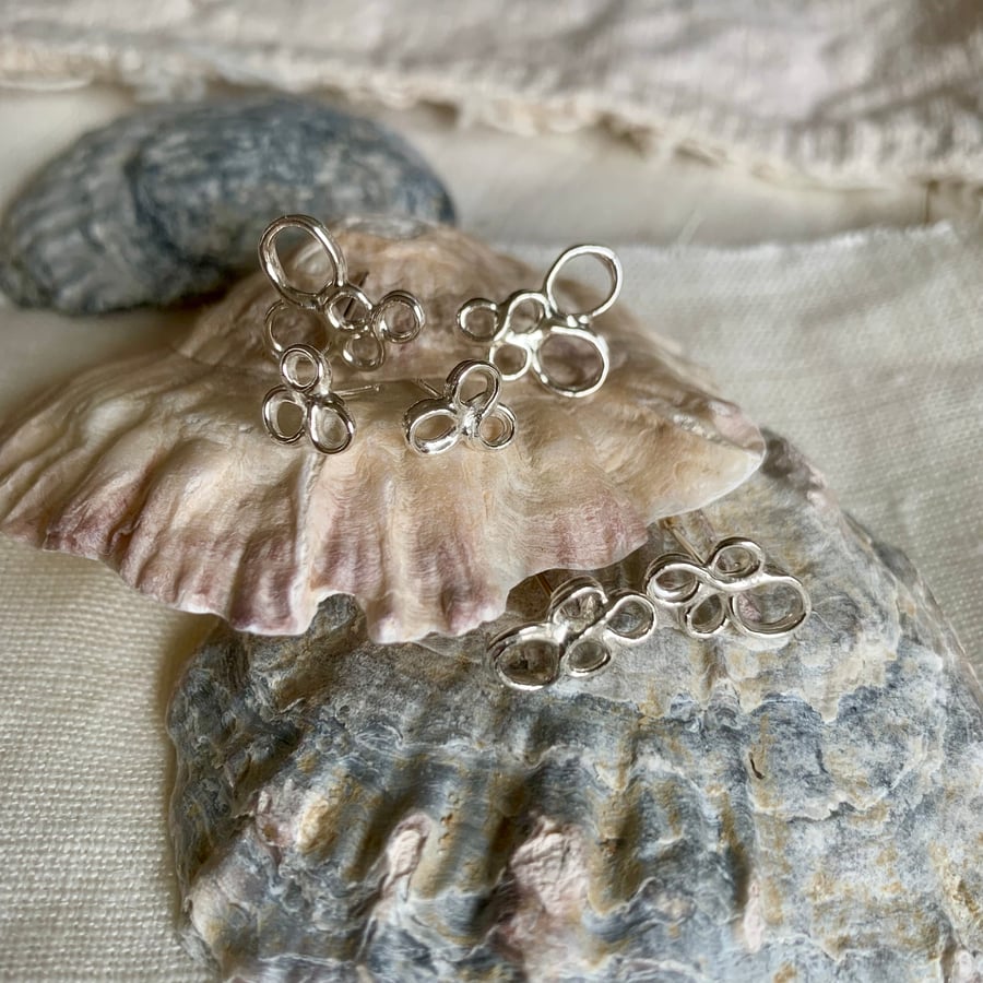 Sea Foam Bubbly Silver Stud Earrings