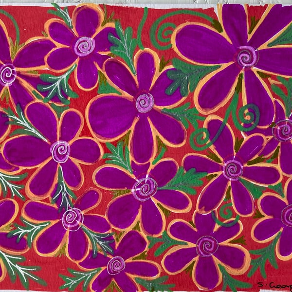 Original hand crafted flower illustration mixed media.