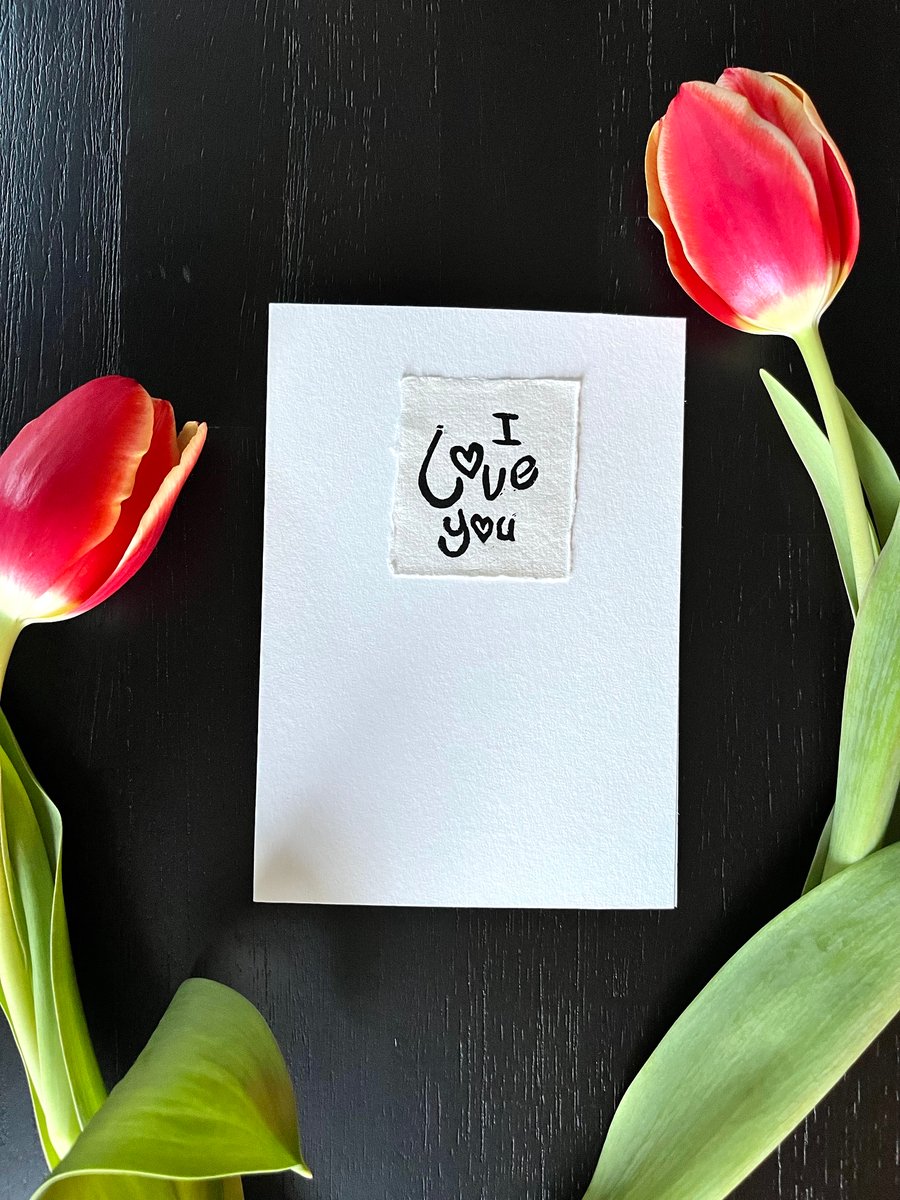 Greetings cards "I love you" - original handmade lino prints mounted on card