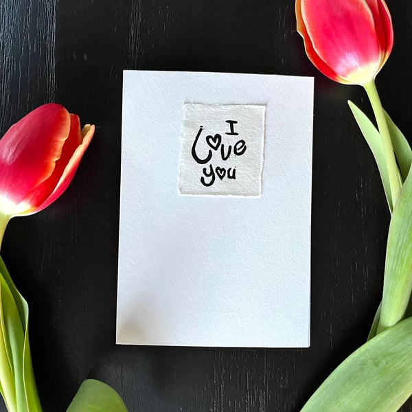 Valentines cards "I love you" - original handmade lino prints mounted on card