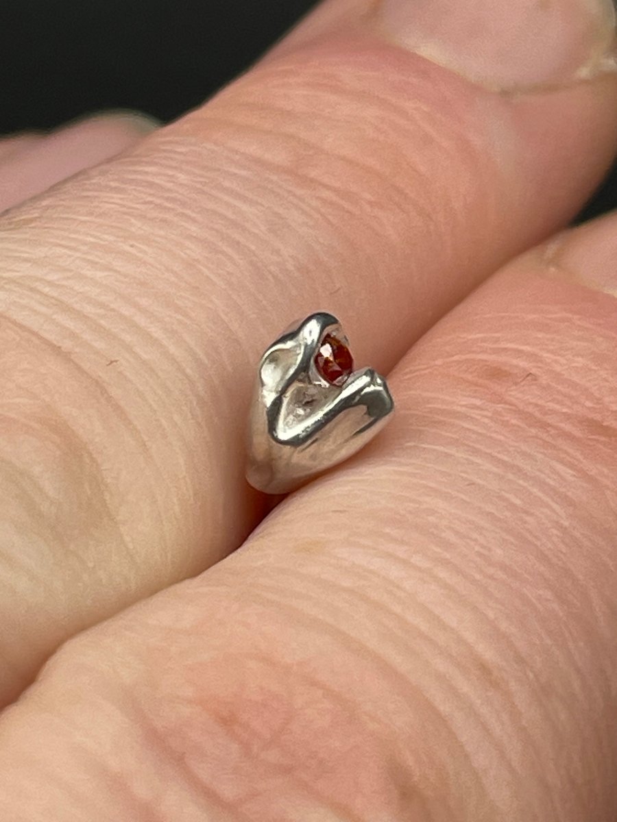 Snake stud, single earring with blood red CZ stone set in mouth Sterling silver 