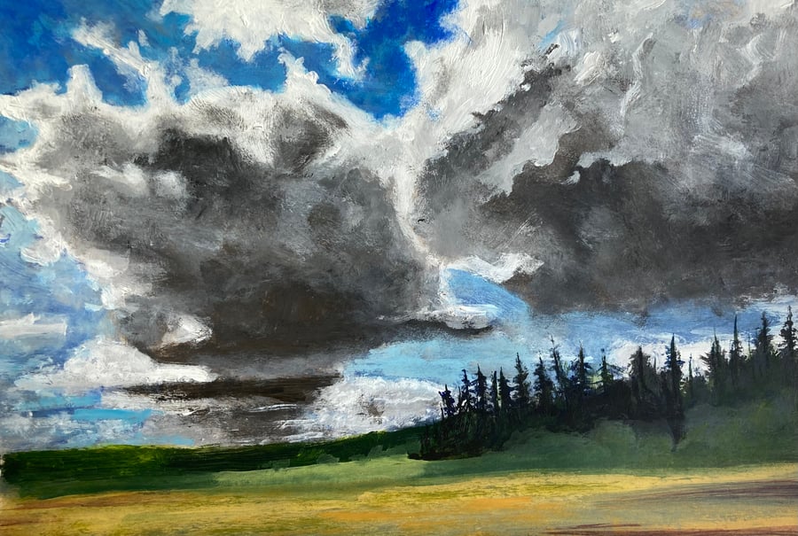 Skelton skyscape study en plein air (Original Acrylic FULLY MOUNTED 12” x 10”)