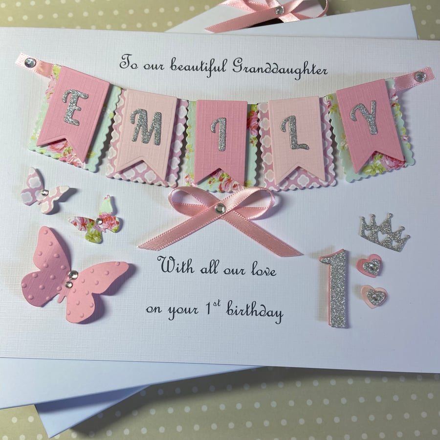 Personalised Handmade Birthday Card Gift Boxed Daughter Granddaughter 1st 