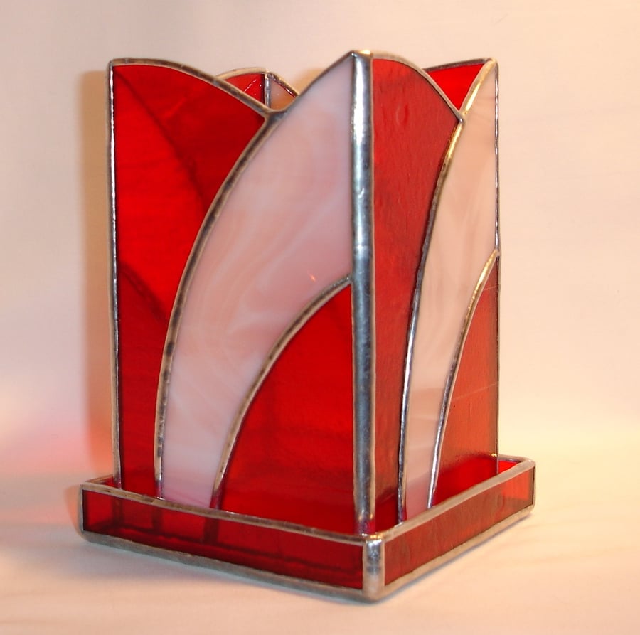 Stained Glass Candle Lantern - Art Deco Style