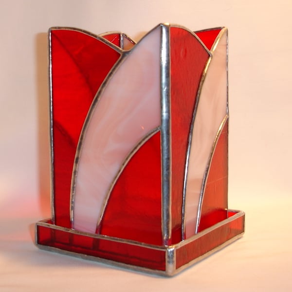 Stained Glass Candle Lantern - Art Deco Style