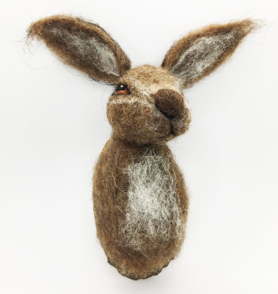 Needle Felted Hare Ornament - Faux taxidermy Trophy