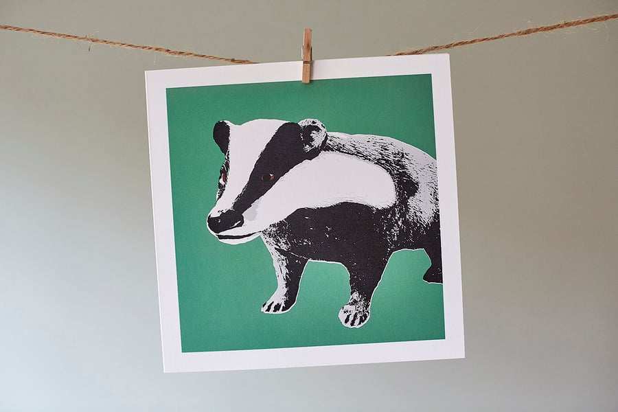 Bramble the Badger Green greetings card