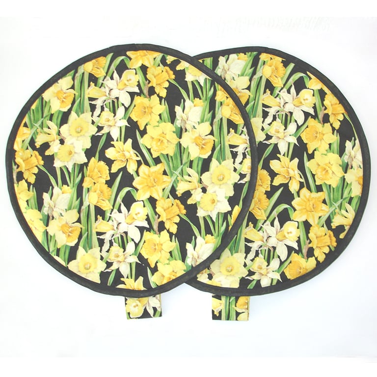 Magnetic Aga Hob Lid Mats Daffodils Chef Pad Covers Surface Saver Black Yellow