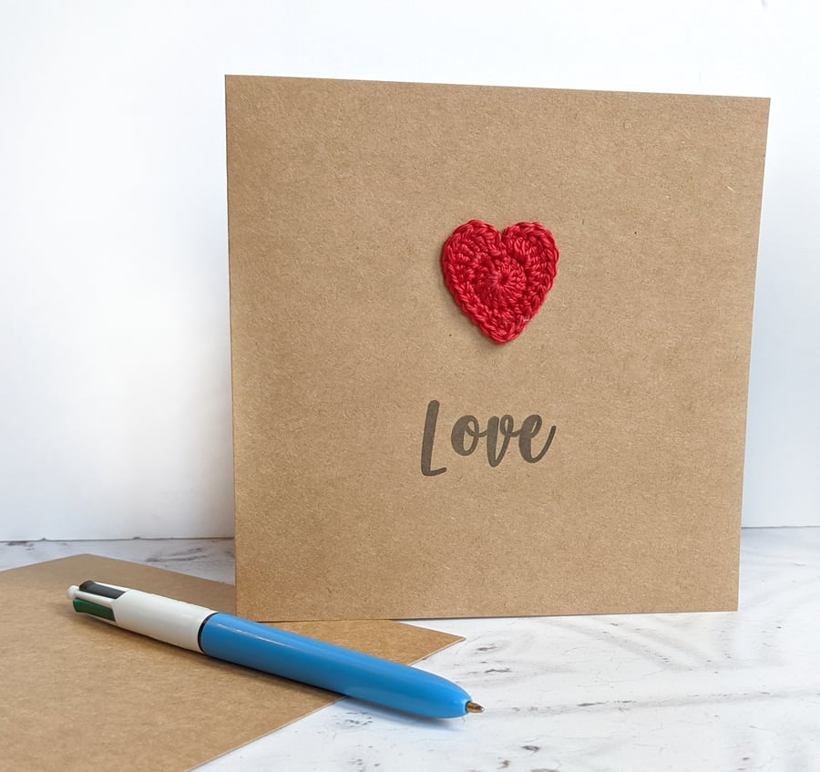 Crochet Heart Greeting Card, Valentine, Love Heart, Anniversary, Just Because