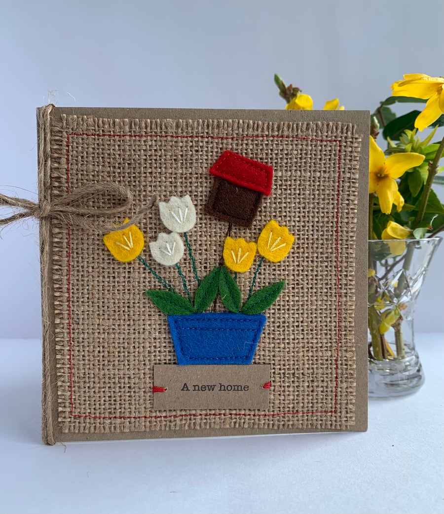 New Home Card. Handmade. Wool felt. Keepsake Card. Recycled Card.