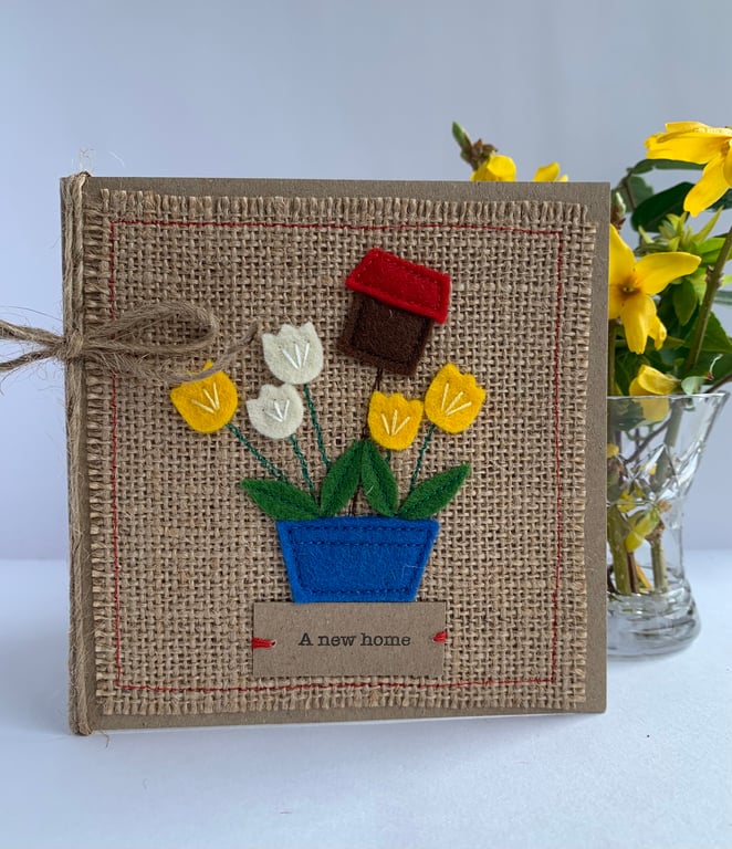 New Home Card. Handmade. Wool felt. Keepsake Card. Recycled Card.