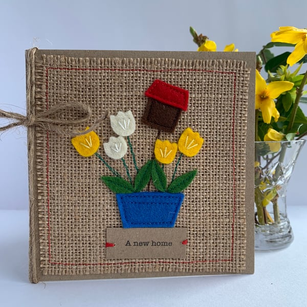 New Home Card. Handmade. Wool felt. Keepsake Card. Recycled Card.