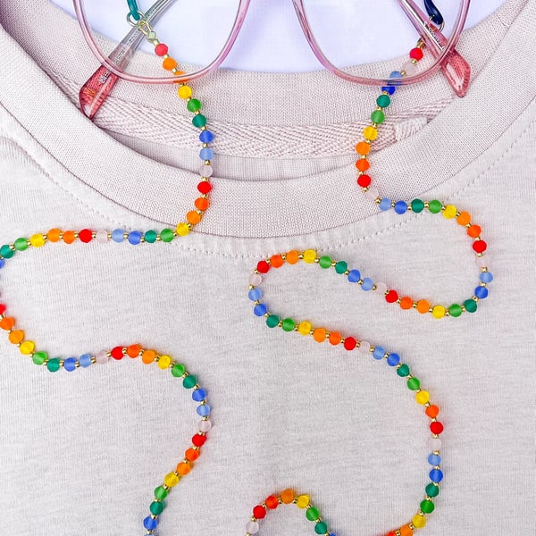Rainbow Beaded Glasses Chain – Colourful Handmade Sunglasses Cord 
