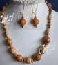 Wooden Bead Necklace & Earrings Jewellery Set