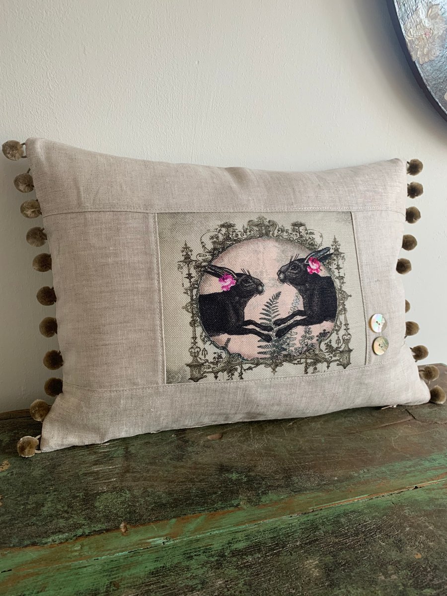 Linen hare cushion