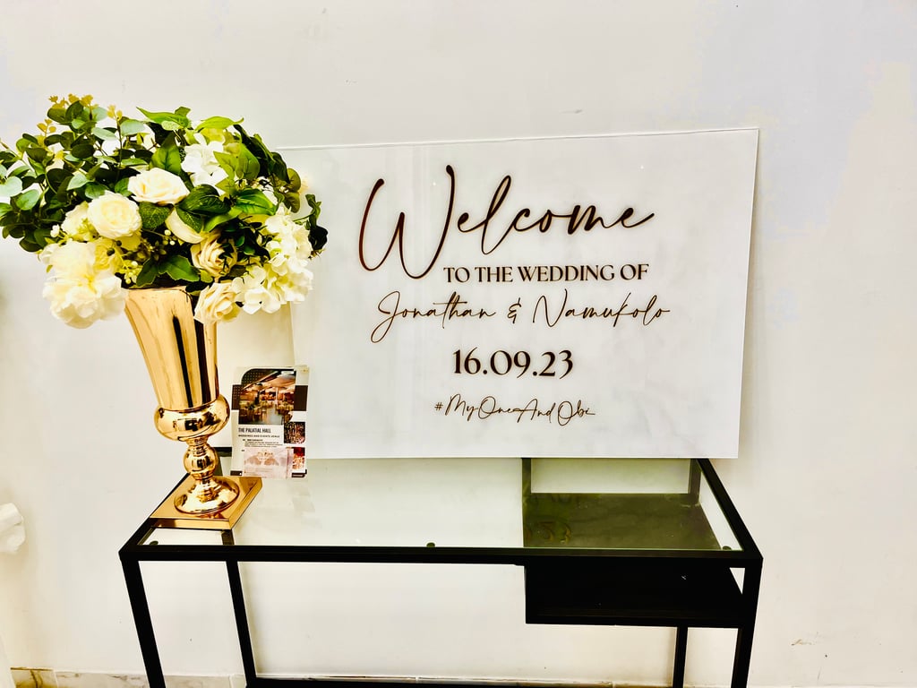 Acrylic A1 A2 welcome sign for weddings, christenings, birthdays, funerals etc 