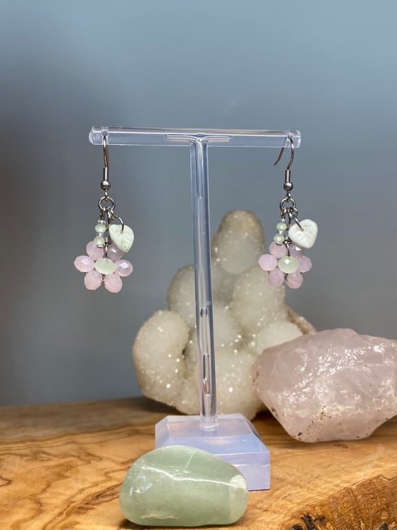 Mary-Beth - Pink and Pale Green Flower Earrings 