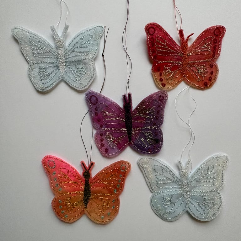 Embroidered Butterfly Hanging Decorations Multi Metallic Festive (Set of 5)
