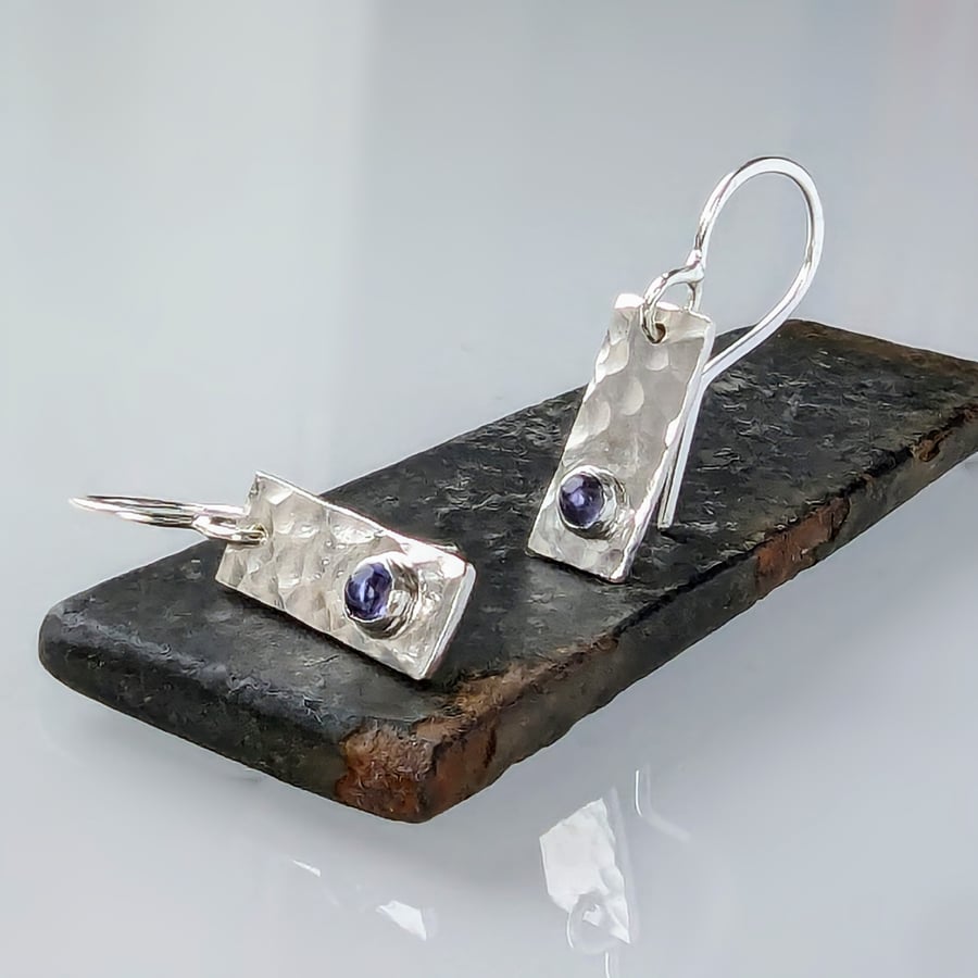 Recycled Handmade Sterling Silver Iolite Drop Earrings