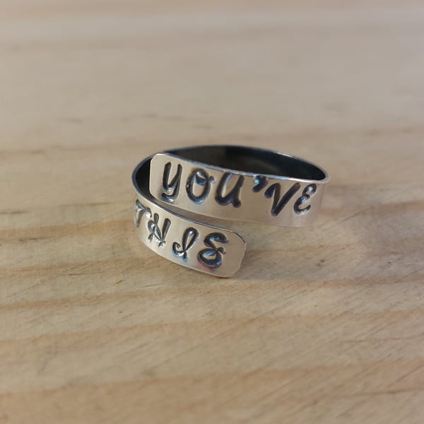 Sterling Silver Hand Stamped You've Got This Adjustable Ring (SKU130625)