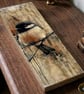 Blue Tit on Wire Rustic Wood Wall Art Decor, Photo Transfer