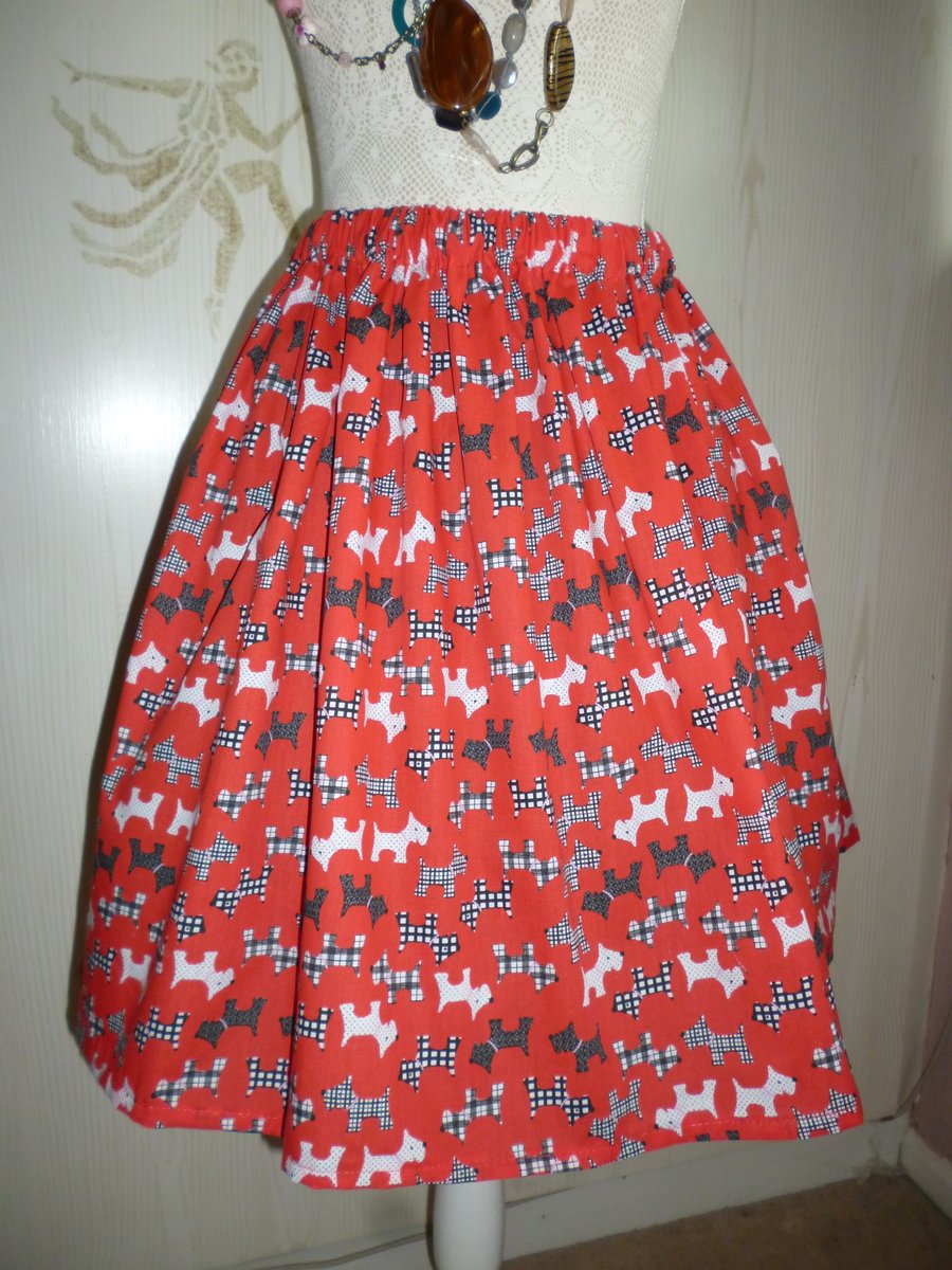 Retro 50s Scottie Dog Print Rockabilly Flared Skirt Size 14 16