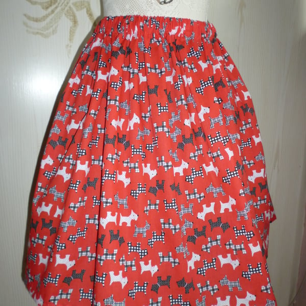 Retro 50s Scottie Dog Print Rockabilly Flared Skirt Size 14 16
