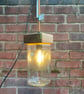 Coffee Jar Ceiling Lamp with Salvaged Wood Cap, Antique Gold Braided Flex - Image 5