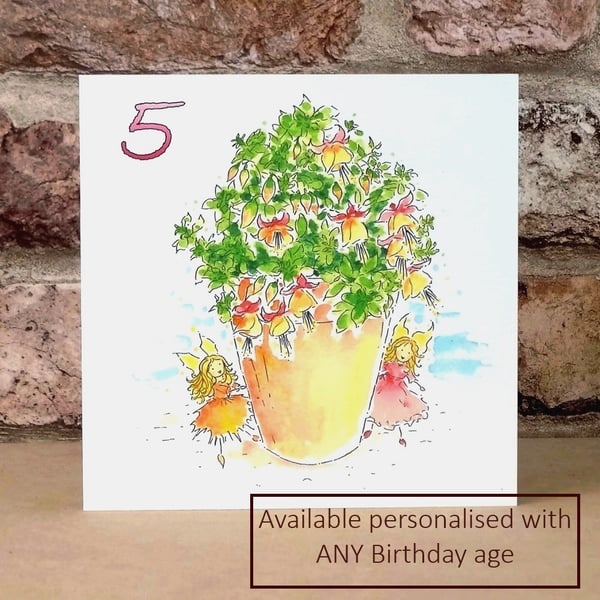 Birthday Card Fairy Flower Pot - Personalised with any age Eco Friendly