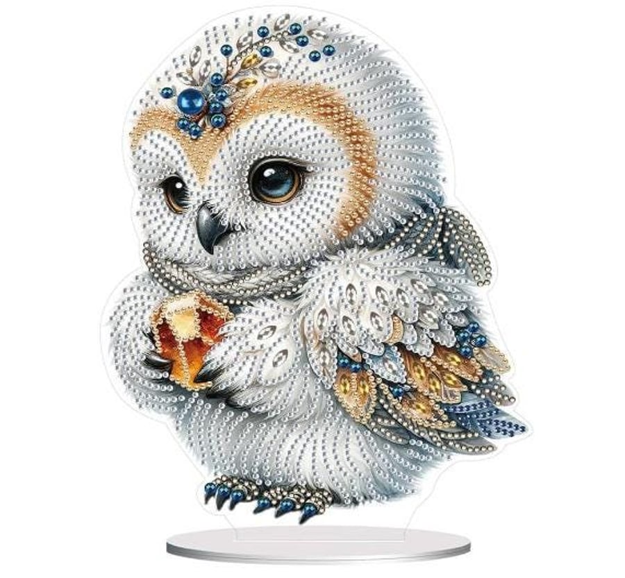 Diamond Painting Kit, White Owl Tabletop Diamond Painting Kit, Rhinestone Art Di