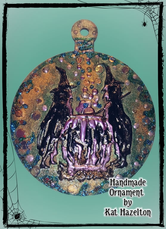 Witch brewing pretty ornament greens& blues version by Kat Hazelton. 