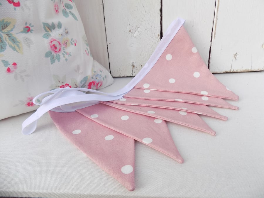 Handmade Quality Fabric Bunting  Pink Spotty Polka Dot Cotton Duck Fabric