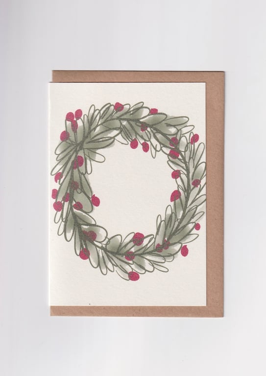 Christmas Wreath Greetings  Card . Modern Holiday Card