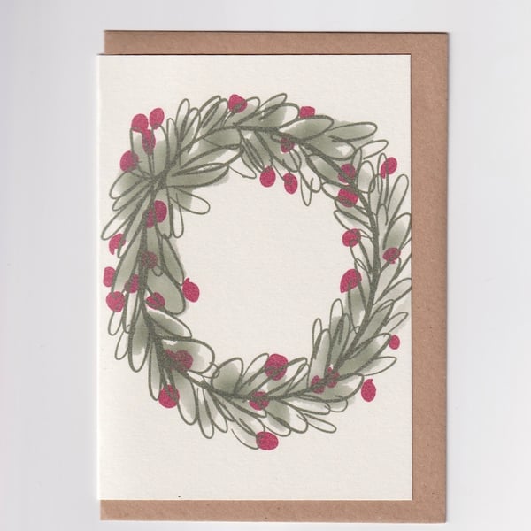 Christmas Wreath Greetings  Card . Modern Holiday Card