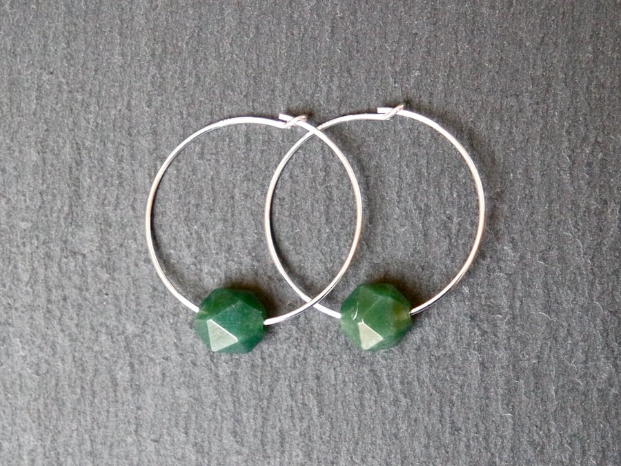 Sterling Silver Hoops - Moss Agate faceted