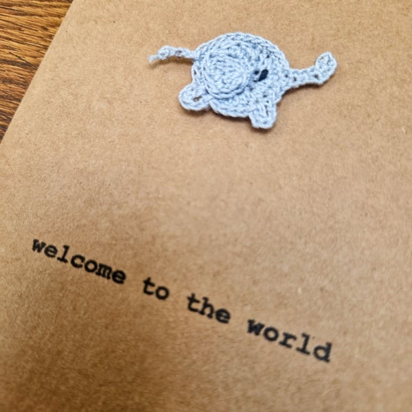 New Baby - Congratulations - Elephant - Handmade Crochet Card