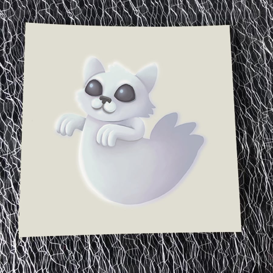 Ghost Cat Square Post Card Print