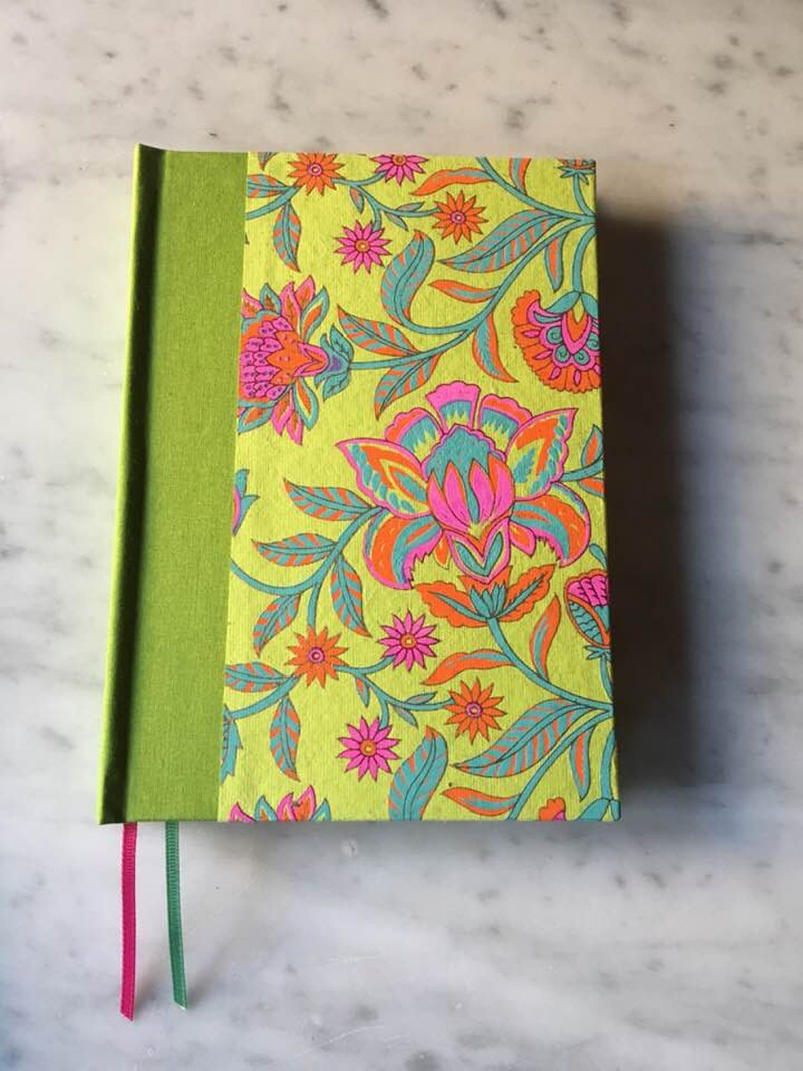 Bright Green and Floral Print Handbound A5 Journal