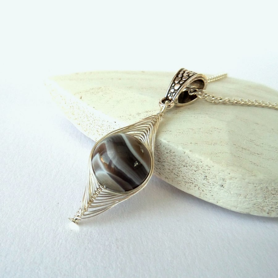 Unique wire wrapped botswana agate necklace