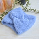 Knitted Wide Headband Soft As A Cloud Twisted Headband Alpaca Silk Summer Sky