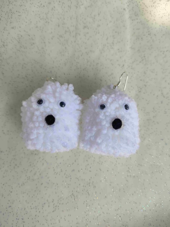 Handmade pom pom Ghost earrings