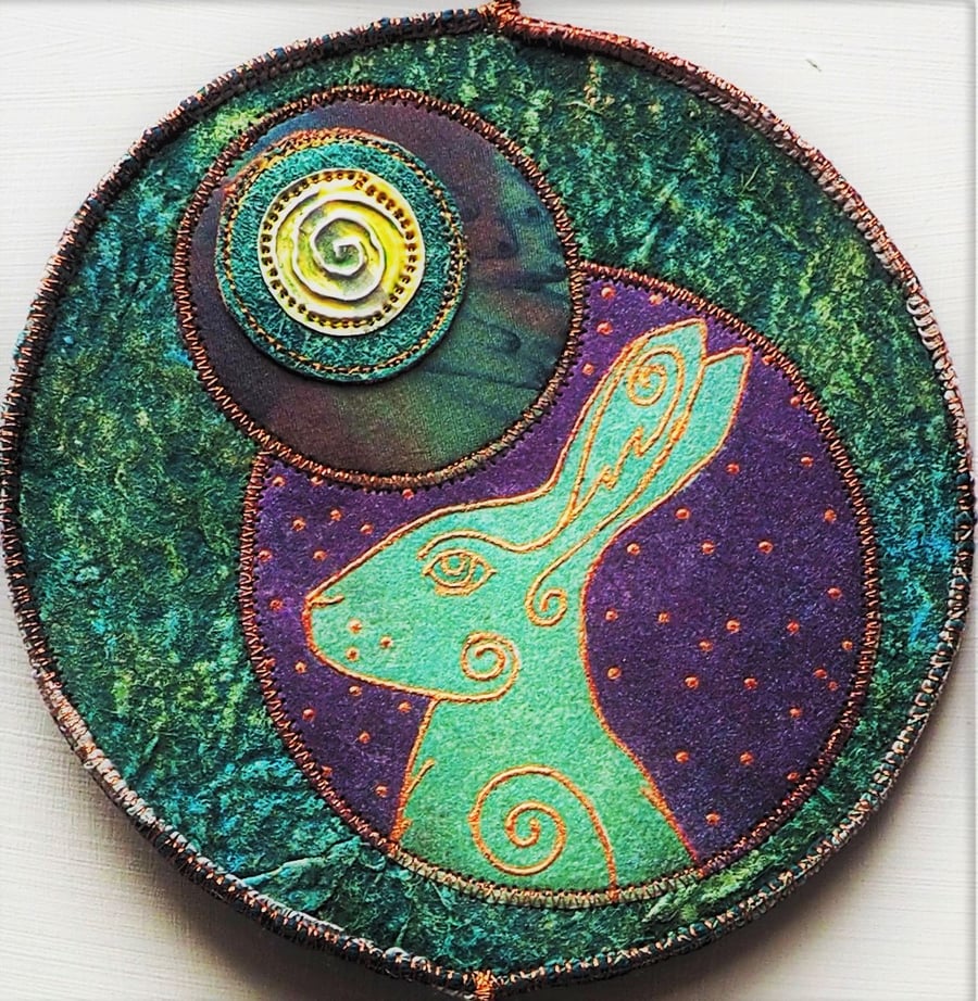 HJP117 - Moon Gazer Hare Mandala - Green - Purple - Turquoise - 15cm (6")