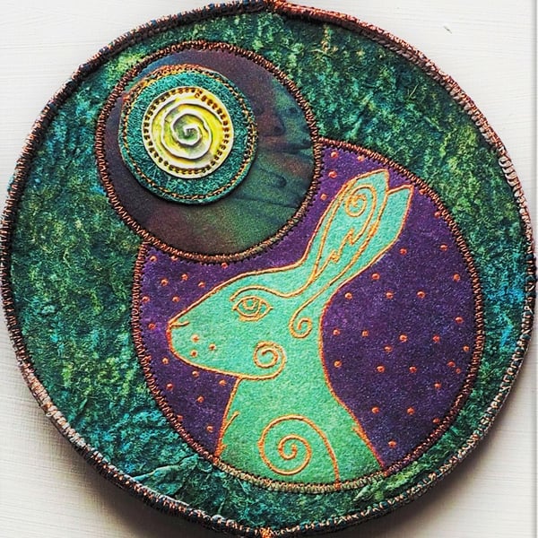 HJP117 - Moon Gazer Hare Mandala - Green - Purple - Turquoise - 15cm (6")