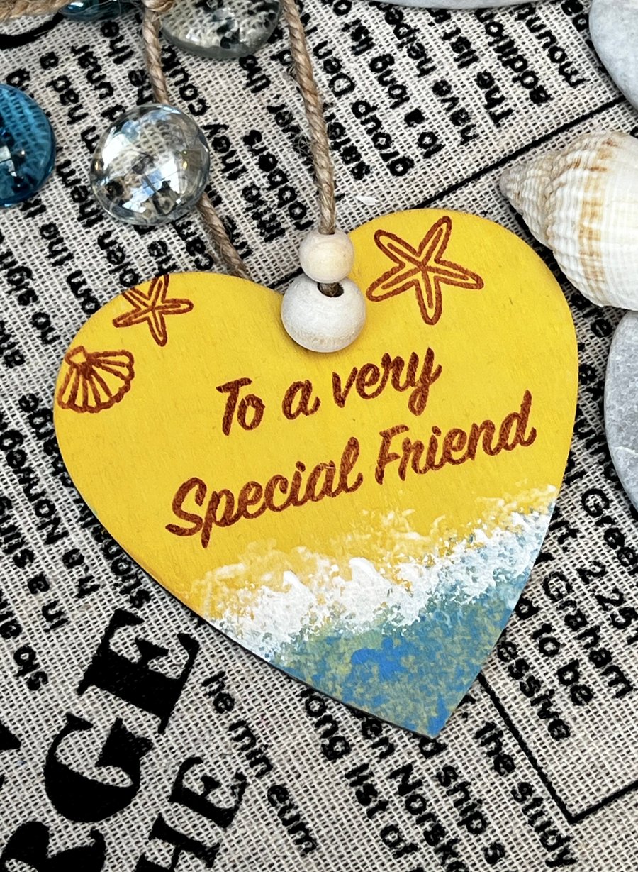 Wooden Hanging Decoration - special friend seaside themed