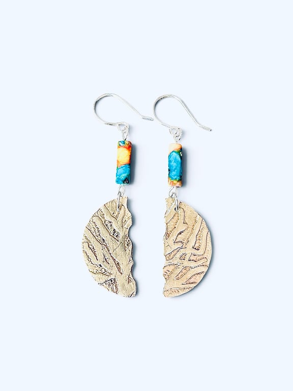 Sterling Silver Ocean Jasper Etched Seaweed Earrings - Gift Boxed