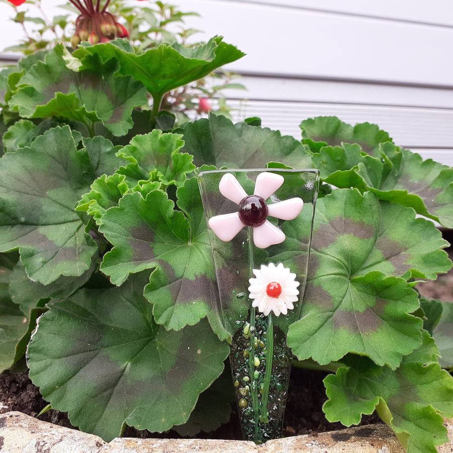 Fused glass plant pot stake, houseplant decoration, keepsake gift, flower No 3