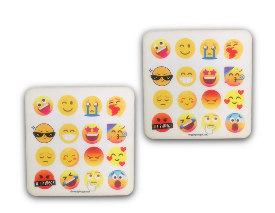 Emoji Coasters Set Of 2. Funny Emoji’s Coaster For Birthday, Christmas Gift