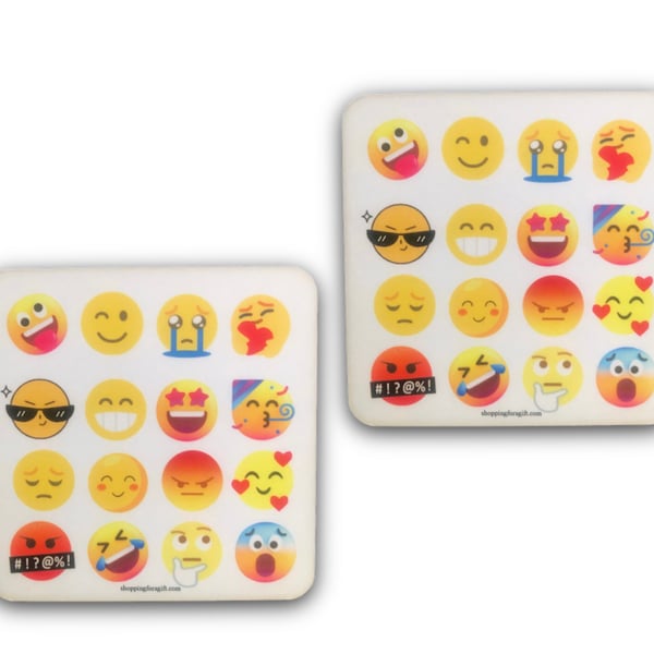 Emoji Coasters Set Of 2. Funny Emoji’s Coaster For Birthday, Christmas Gift