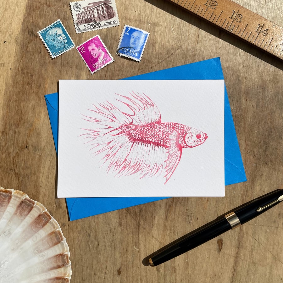 Pink Betta Fish Illustrated Blank Greeting Card