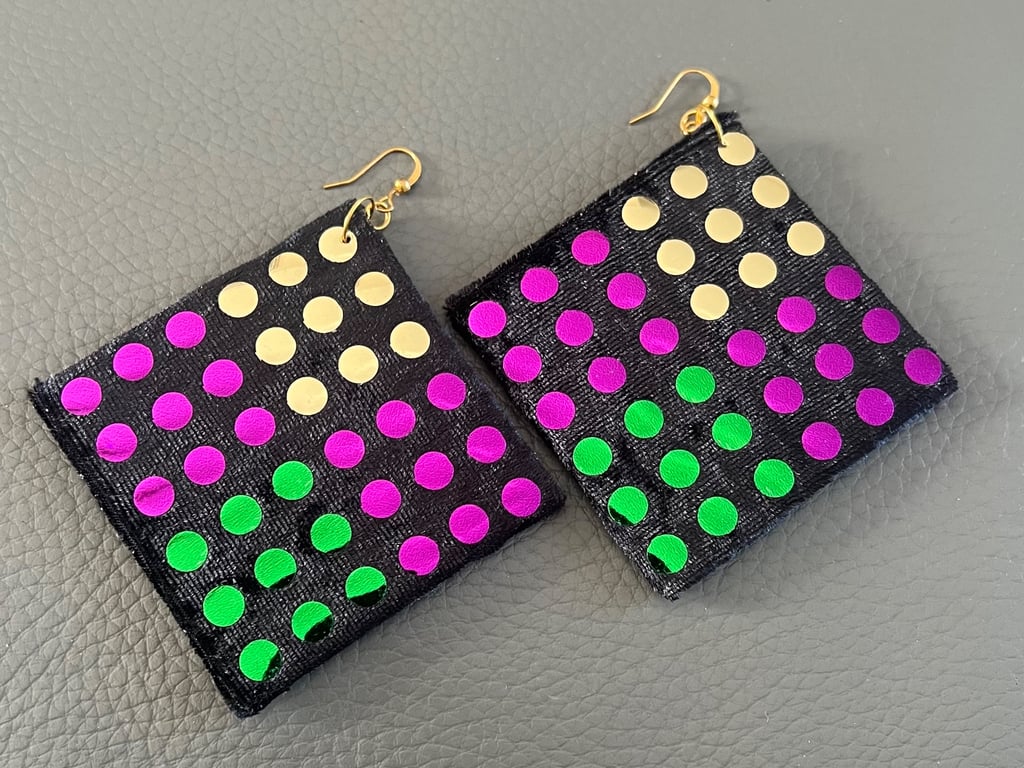 Handmade Large Colourful Polka Dot Fabric Earrings - Bold Statement Square Drops